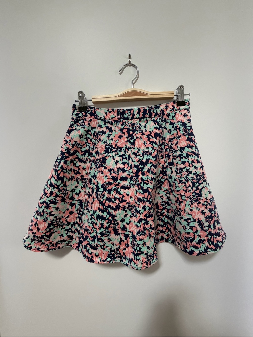 Club Monaco Navy Floral Circle Skirt with Pink & Mint Accents